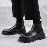 Cowhide Real Leather Chelsea Boots Comfortable Thick Sole Classic Durable Wedding Formal Men Fashion Leather Boots