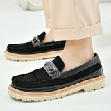 Comfortable Mens Platform Loafers Fashion Slip On Casual Shoes Suede Leather Upper Tassel Buckle Decor Chunky Sole Walking Shoe