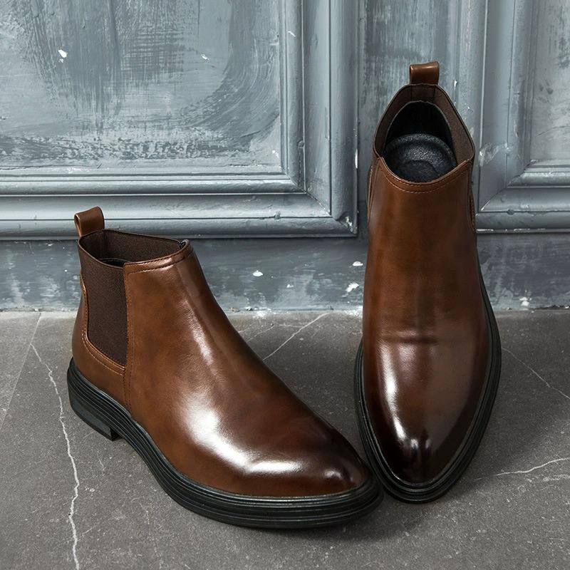 Quality Men Leather Chelsea Boots Classic Handmade Premium Cowhide Upper Handsome Ankle Boots Men Dress Shoes