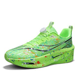 Mens Rotary Buckle Running Shoes Teal Paint Splatter Sneakers Women Lightweight Breathable Thick Sole Athletic Walking Footwear