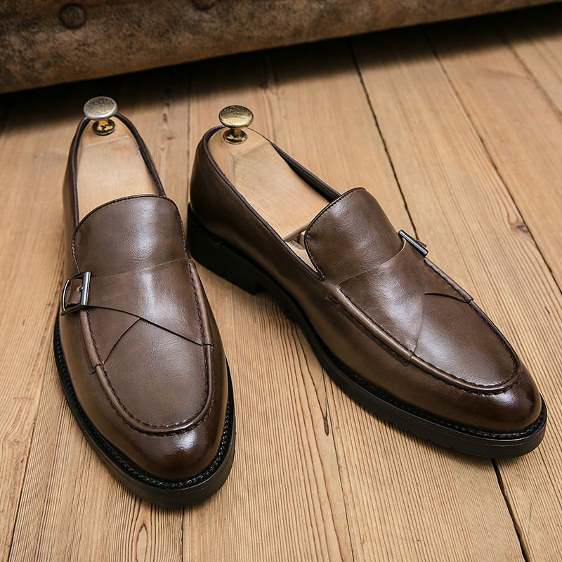Classic Design Men PU Leather Shoes Monk Strap Wear Resistant Breathable Lining Formal Footwear for Men Office
