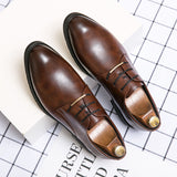 Fashion Design Point Toe Lace up PU Leather Shoes for Men Dress Shoes