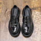 Men's Chunky Sole Pu Leather Quality Loafers Slip on Round Toe Dress Shoes Fashion Design Walking Daily Commute Wear