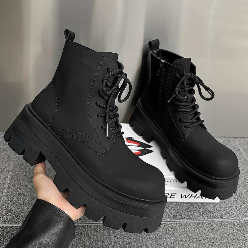 Thick Sole Black Color Durable Men Ankle Lace up Boots Handsome Classic Fashion Dress Shoes Winter Boots