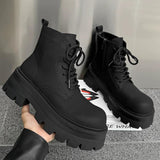 Thick Sole Black Color Durable Men Ankle Lace up Boots Handsome Classic Fashion Dress Shoes Winter Boots