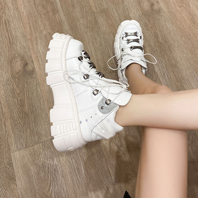 Unisex MotorcycleTrendy Thick Sole Running Shoe Chunky Platform Wedges Sneakers for Ladies