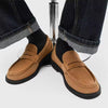 Classic Men Tan Faux Suede Penny Loafers Slip on Casual Shoes Comfortable Moccasins for Business Casual Dress and Daily Walking