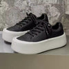 Mens Black Microfiber Leather Sneakers White Mega Platform Chunky Sole Shoes Fashion Casual Round Toe Low Top Flats Black