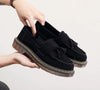 Mens Black Genuine Leather Mules Backless Loafers Round Toe Slip on Slides Casual Dress Shoes Lightweight Fashion Flats
