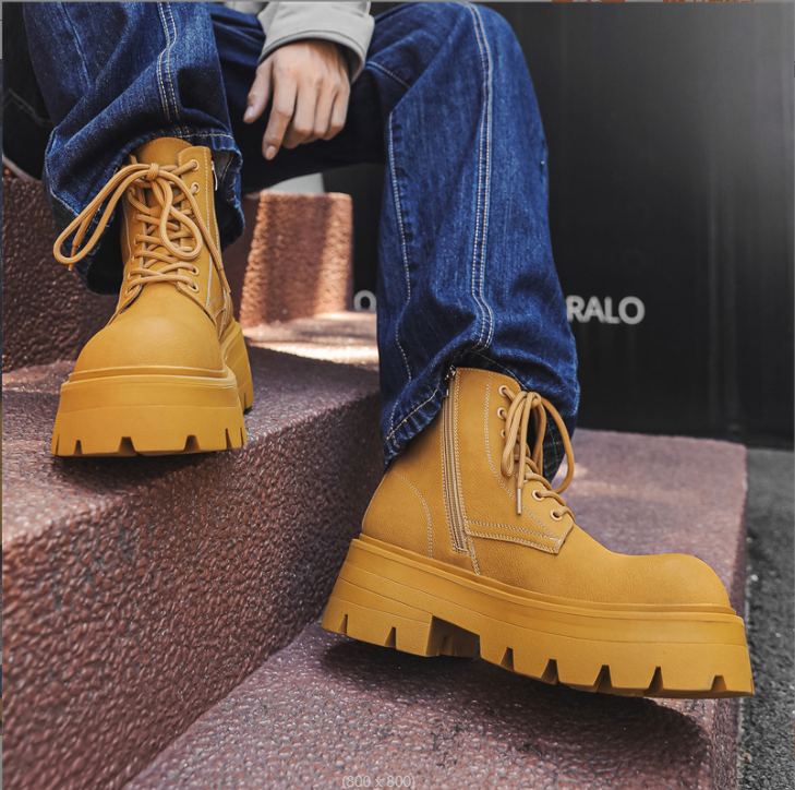 Black Synthetic Leather Mid Calf Lace up Chunky Anti Slip Sole Retro Boots for Daily Commute Street Fashion