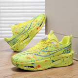 Mens Rotary Buckle Running Shoes Teal Paint Splatter Sneakers Women Lightweight Breathable Thick Sole Athletic Walking Footwear