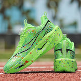 Mens Rotary Buckle Running Shoes Teal Paint Splatter Sneakers Women Lightweight Breathable Thick Sole Athletic Walking Footwear