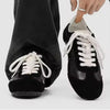 Men Retro Sneakers Vintage Training Shoes White Faux Suede Leather Patchwork Low Top Casual Trainers Perforated Walking Footwear