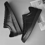 New Mens Genuine Leather Sneakers Minimalist Black White Casual Shoes Low Top Comfortable Walking Footwear for Office Daily Wear