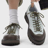 Mens Suede Leather Hiking Sneakers Retro Gorpcore Outdoor Shoes Contrast Toe Cap Casual Walking Shoes Coffee Brown