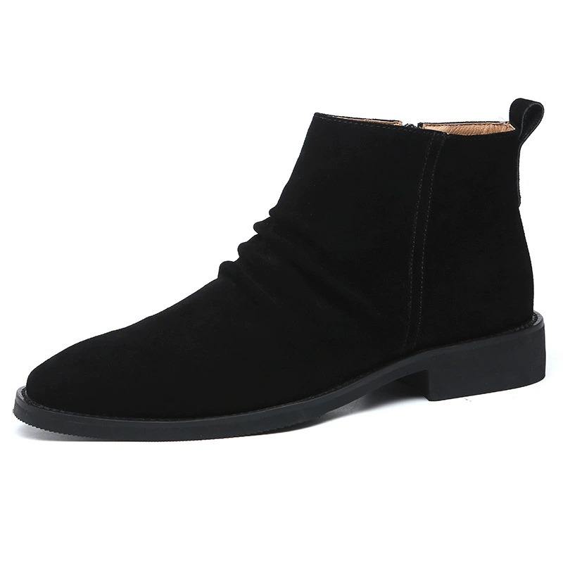 Pointed Toe Zip Closure Quality Suede Leather Cowhide Ankle Boots Classic Men Dress Formal Shoes