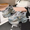 New Ladies Thick Sole Breathable Casual Shoes Trendy Platform Footwear Women Rhinestone Denim Chunky Sneakers