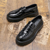 Men's Chunky Sole Pu Leather Quality Loafers Slip on Round Toe Dress Shoes Fashion Design Walking Daily Commute Wear