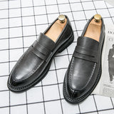 Round Toe PU Leather Slip on Formal Shoes Grey Men Loafers Dress Shoes
