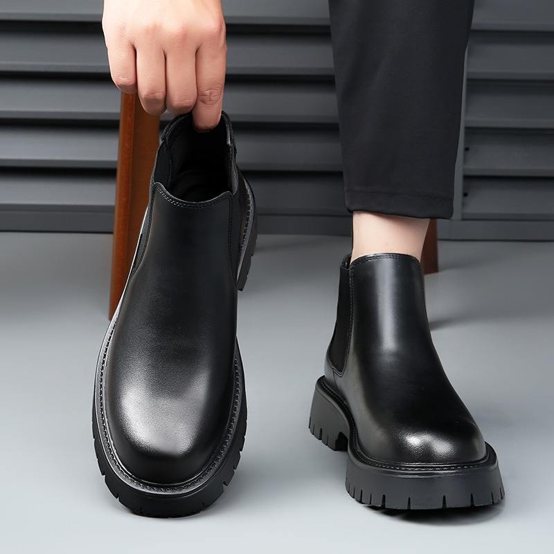 Winter Boots Quality Cowhide Leather Chelsea Ankle Boots Classic Handsome Men Dress Shoes
