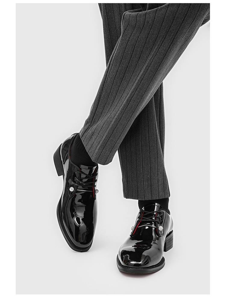 Men Black Patent Leather Dress Shoes High Shine Red Lining Crystal Studded Formal Oxfords Wedding Party Fashion Footwear