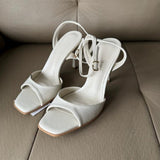 Trendy Women's High-Heeled Shoes 2025 Summer New Arrival Ankle Strap Square Toe Slim Heel Ladies Sandals