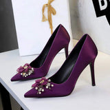 Talons Gorgeous Purple Heeled Shoes Featuring Crystal Flower Pointed Toe Wedding Bridal Dress Pumps Heels