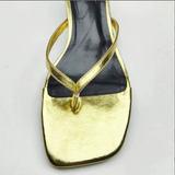 French-Style Square-Toe Women Heeled Sandals Black Thong Open-Toe Backless Fashion Summer Sandals