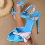Summer Sky Blue Ankle Strap Sandals Pointed Open Toe High Heels Fashion Wedding Evening Party Mixed Color Dress Shoes for Women