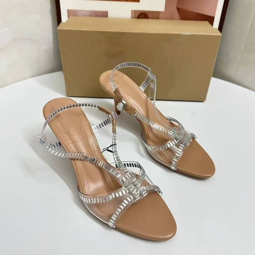 Summer New Style Slide Sandals -Open-Toe, One-Strap with Rhinestones, Elegant Fairycore Design Sexy Women Heel Sandals