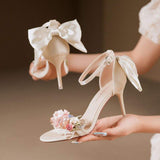 6CM/8CM Party Wedding Wear Scarpe Donna Tacco Alto Diamond Pearl Chaussure Flower Sandals Heels for Women