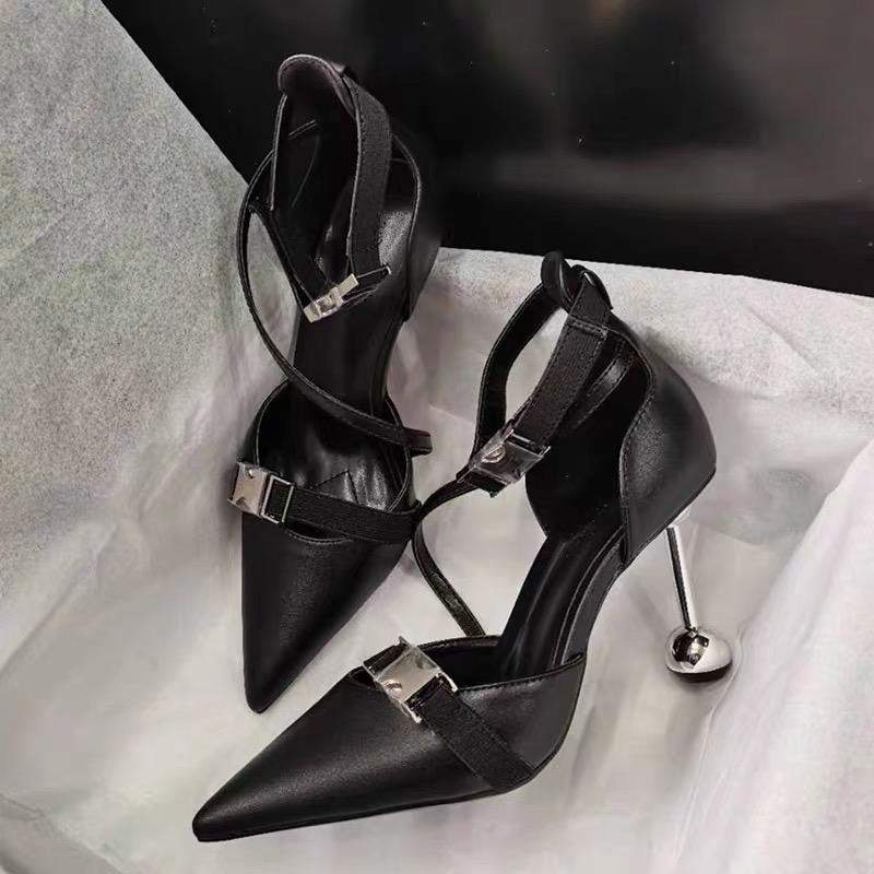 Summer Fashion Black Pointy Toe Mules Black Lady Heels for Women 2025