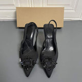 Chaussure Talon Haut Femm Black Rhinestone Pumps Fashion Kitten Slingback Shoes Heels for Women
