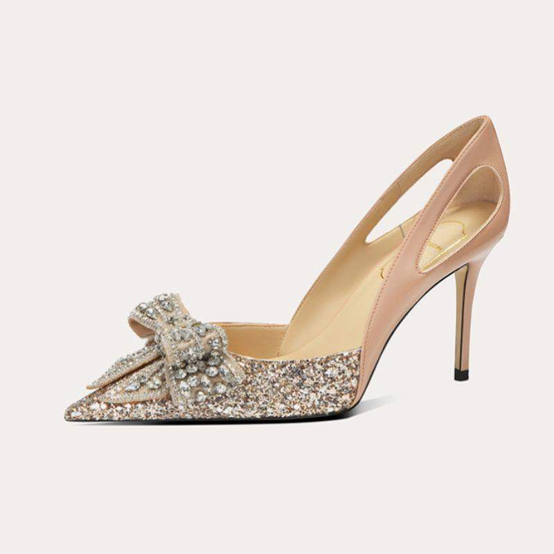 6CM/8CM Talons Pour Femme Rhinestone Bow Fashion Party Shoes Women Pumps Heels for Ladies