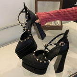 Sandalias Con Plataforma Studded Cross Strap Chunky Buckle Luxury Women Platform Heels