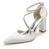 Chunky Luxury Shoes Stilettos Sexy Ladies White Wedding Heels for Bride