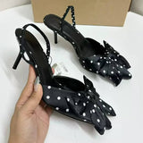 Pointed-Toe Bowknot Cutout Women's Pumps Sandals, Polka Dot Fashion Ladies Sexy Heeled Shoes