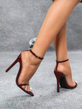 Ladies' Patent Leather Ankle-Strap Pointed-Toe Stiletto Sandals - Fashionable Party Sexy High-Heeled Sandals for Women