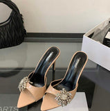 Luxury Rhinestone 2025 10CM New Style Women Shoes Sandals Slides Pumps Open Toe Slippers Heels