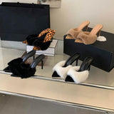 Sexy 9CM Pointed Toe Fur Slppers Mules Stiletto Heels for Women
