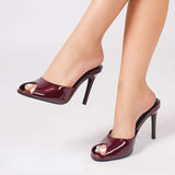 Peep Toe Talon Pantoufle \New Arrival Female Shoes Burgundy Fashion Slippers Women Mules Heels