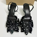 Pointed-Toe Bowknot Cutout Women's Pumps Sandals, Polka Dot Fashion Ladies Sexy Heeled Shoes