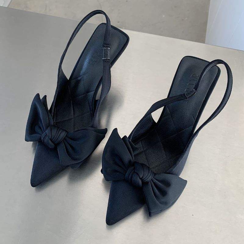 Satin Cloth Pink Bow Talon High Quality Slingback Pumps Fashion Elegant Female Shoes Ladies Heels for Women