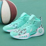 Breathable Mesh Upper Durable Leather Overlays Men High Traction Outsole High Top Basketball Shoes