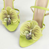 Ladies' Sexy Stiletto Sandals 3D Floral Embellished Rear Ankle-Strap Pointed-Toe - Party High Heels Shoes