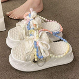 Pearl Sandalias Con Plataforma Candy Bow Lace Slides Fashion Outdoor Casual Shoes Pink Sandals