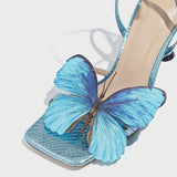 Designer New Style 2025 Best Seller Butterfly Women Square Toe 8CM Heel Sandals