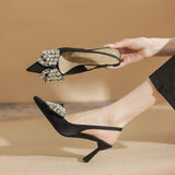 Chaussures Femmes Luxe High Quality Rhinestone Silk Pumps Slingback Luxury Trendy Heels for Ladies