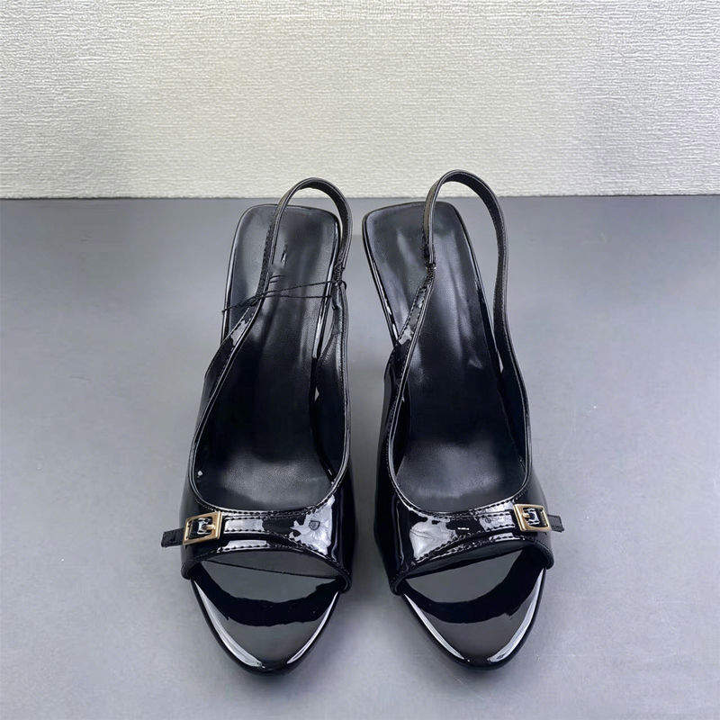 Elegant Women Patent Leather Open Toe Slingback Sandals Glossy Stiletto Heel Pumps With Adjustable Buckle for Party Dress