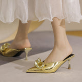 Gold Fashion Pointed Toe Chain Low Slippers Silver Mule Lady Heels for Women 2025